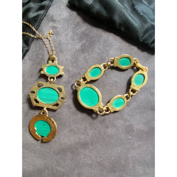 EUC Roberto Cavalli Turquoise Stone Snake Etched Pendant Necklace Bracelet Set - Picture 8 of 8